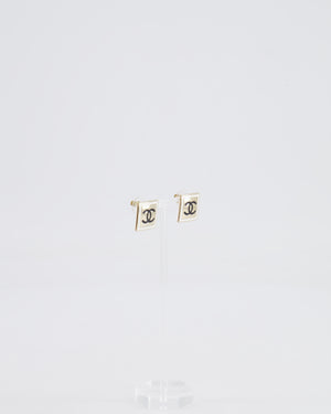 Chanel Gold and Black Enamel Square CC Logo Earrings