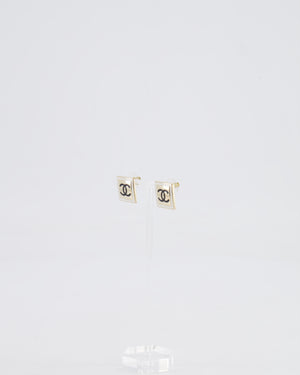 Chanel Gold and Black Enamel Square CC Logo Earrings