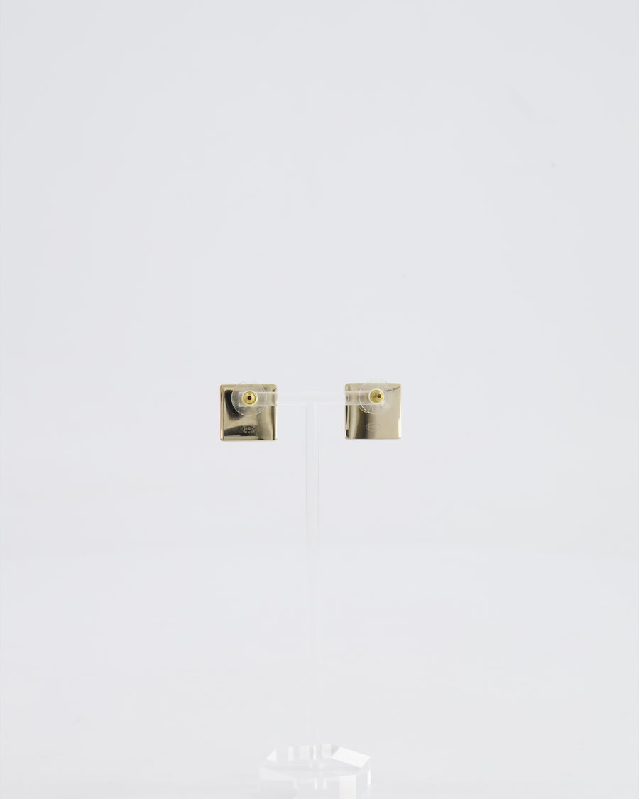 Chanel Gold and Black Enamel Square CC Logo Earrings