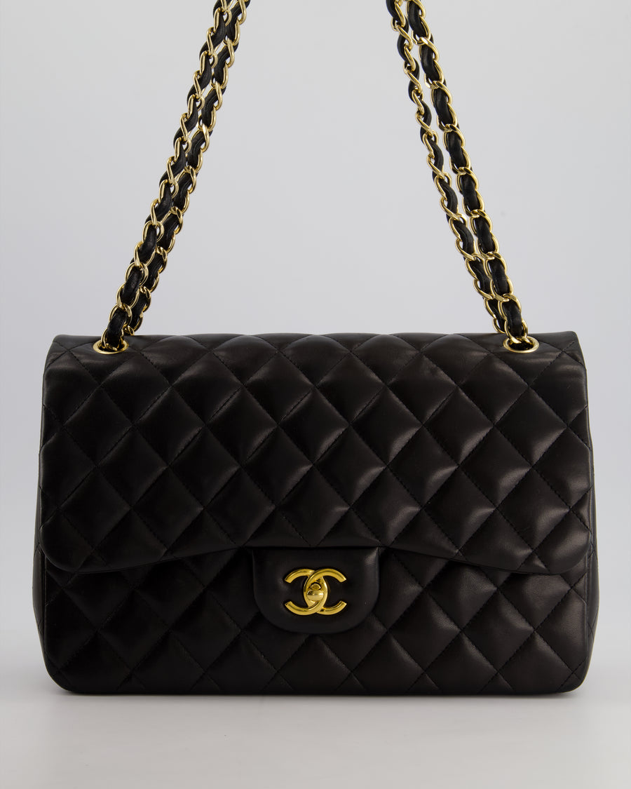 *FIRE PRICE* Chanel Black Jumbo Classic Double Flap Bag in Lambskin Leather with Gold Hardware