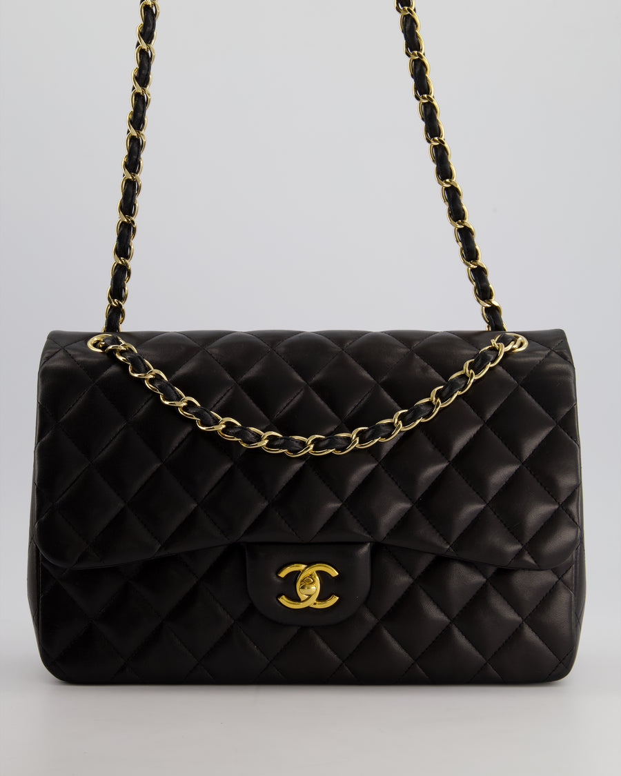 *FIRE PRICE* Chanel Black Jumbo Classic Double Flap Bag in Lambskin Leather with Gold Hardware