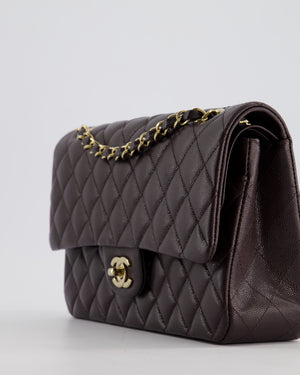 *SUPER HOT* Chanel Dark Burgundy Medium Classic Double Flap Bag in Caviar Leather with Champagne Gold Hardware