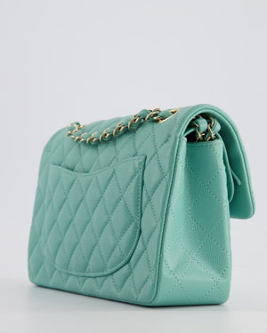 *HOT* Chanel Tiffany Blue Small Classic Double Flap Bag in Caviar Leather with Champagne Gold Hardware