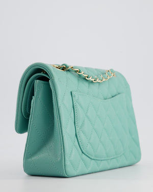 *HOT* Chanel Tiffany Blue Small Classic Double Flap Bag in Caviar Leather with Champagne Gold Hardware