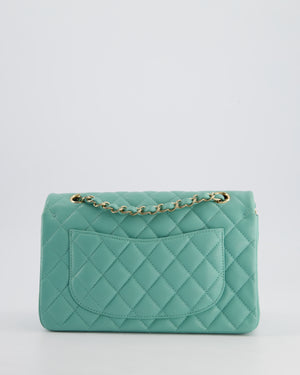 *HOT* Chanel Tiffany Blue Small Classic Double Flap Bag in Caviar Leather with Champagne Gold Hardware