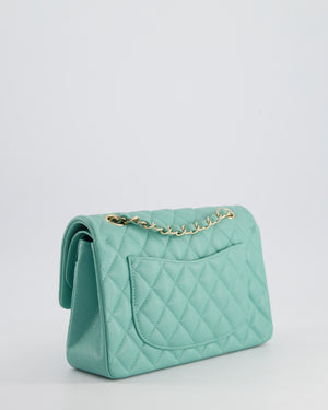 *HOT* Chanel Tiffany Blue Small Classic Double Flap Bag in Caviar Leather with Champagne Gold Hardware