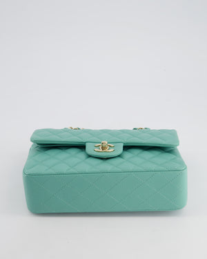 *HOT* Chanel Tiffany Blue Small Classic Double Flap Bag in Caviar Leather with Champagne Gold Hardware