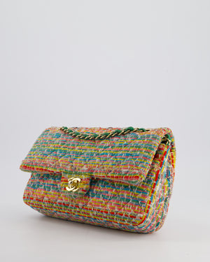 Chanel Multi Colour Tweed Double Flap Bag with Champagne Gold Hardware