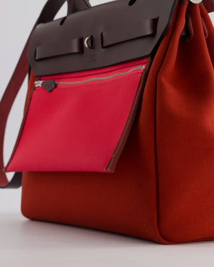 Hermès Herbag Zip Retourne Verso 31 Bag in Cuivre and Mécano Toile Officier Canvas, Rouge Sellier Vache Hunter Leather with Palladium Hardware