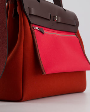 Hermès Herbag Zip Retourne Verso 31 Bag in Cuivre and Mécano Toile Officier Canvas, Rouge Sellier Vache Hunter Leather with Palladium Hardware