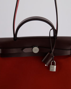 Hermès Herbag Zip Retourne Verso 31 Bag in Cuivre and Mécano Toile Officier Canvas, Rouge Sellier Vache Hunter Leather with Palladium Hardware