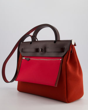 Hermès Herbag Zip Retourne Verso 31 Bag in Cuivre and Mécano Toile Officier Canvas, Rouge Sellier Vache Hunter Leather with Palladium Hardware