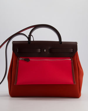 Hermès Herbag Zip Retourne Verso 31 Bag in Cuivre and Mécano Toile Officier Canvas, Rouge Sellier Vache Hunter Leather with Palladium Hardware