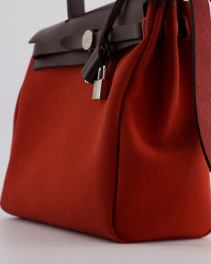 Hermès Herbag Zip Retourne Verso 31 Bag in Cuivre and Mécano Toile Officier Canvas, Rouge Sellier Vache Hunter Leather with Palladium Hardware