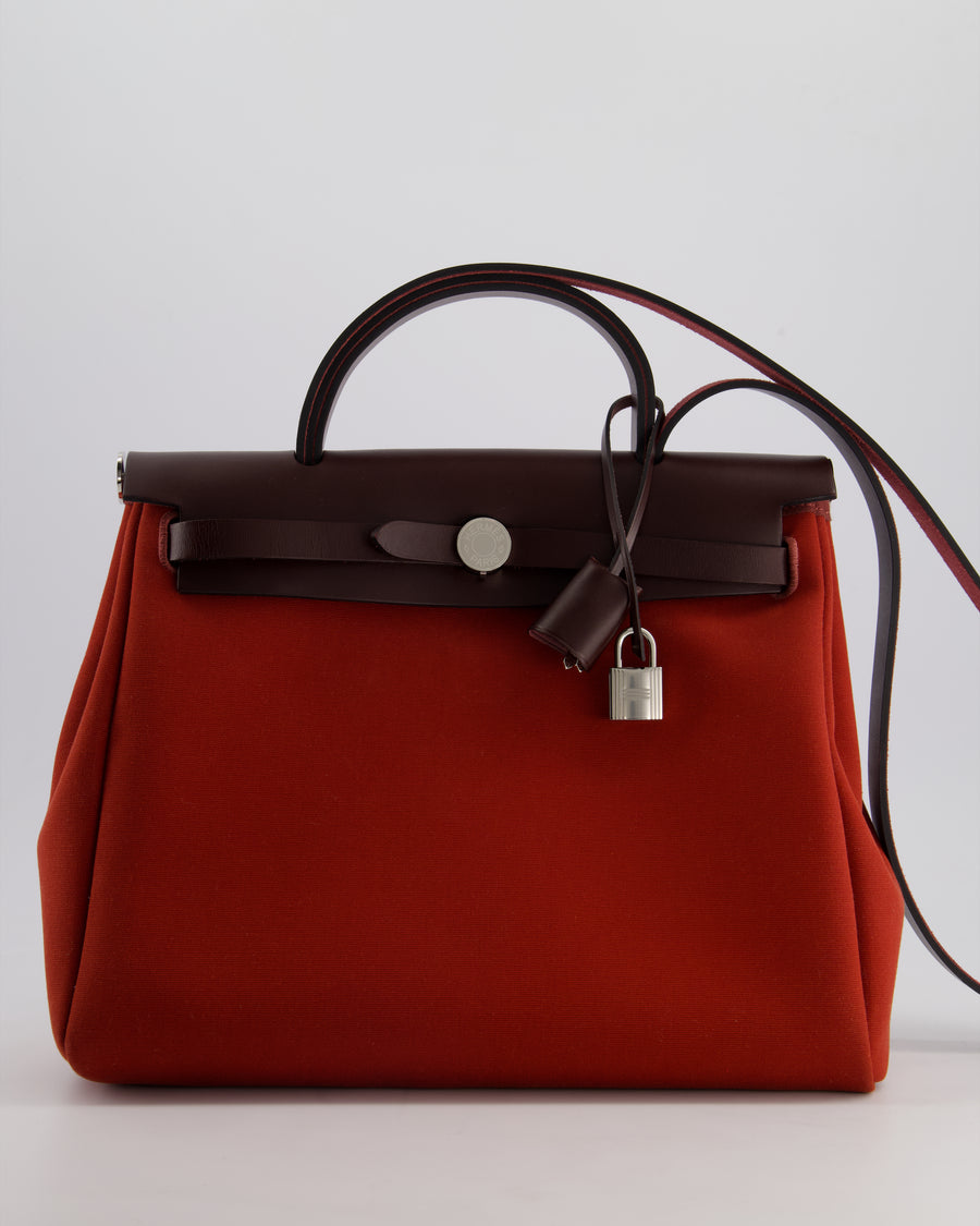 Hermès Herbag Zip Retourne Verso 31 Bag in Cuivre and Mécano Toile Officier Canvas, Rouge Sellier Vache Hunter Leather with Palladium Hardware