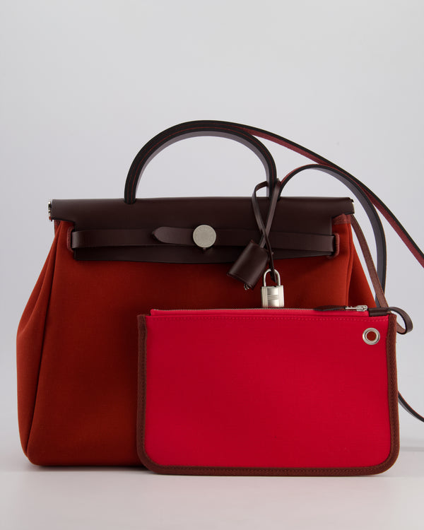 Hermès Herbag Zip Retourne Verso 31 Bag in Cuivre and Mécano Toile Officier Canvas, Rouge Sellier Vache Hunter Leather with Palladium Hardware