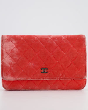 Chanel Orange Velvet Wallet on Chain Bag with Silver Hardware