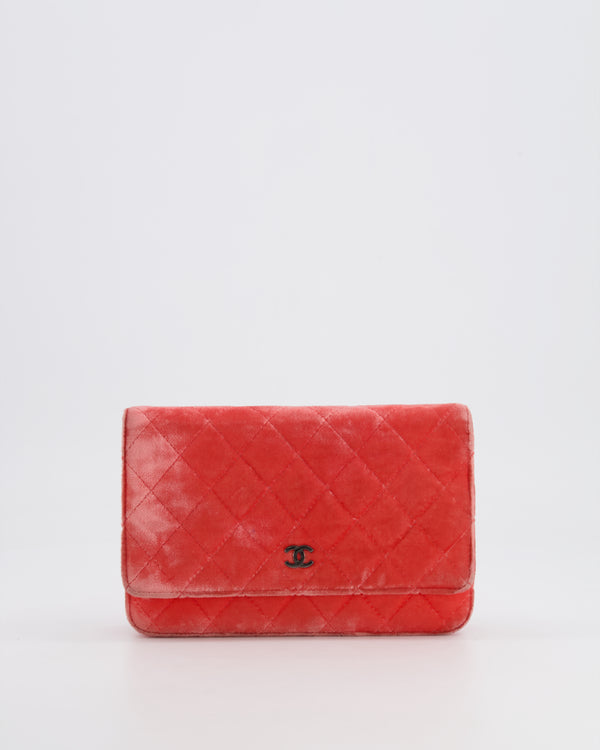 Chanel Orange Velvet Wallet on Chain Bag with Silver Hardware