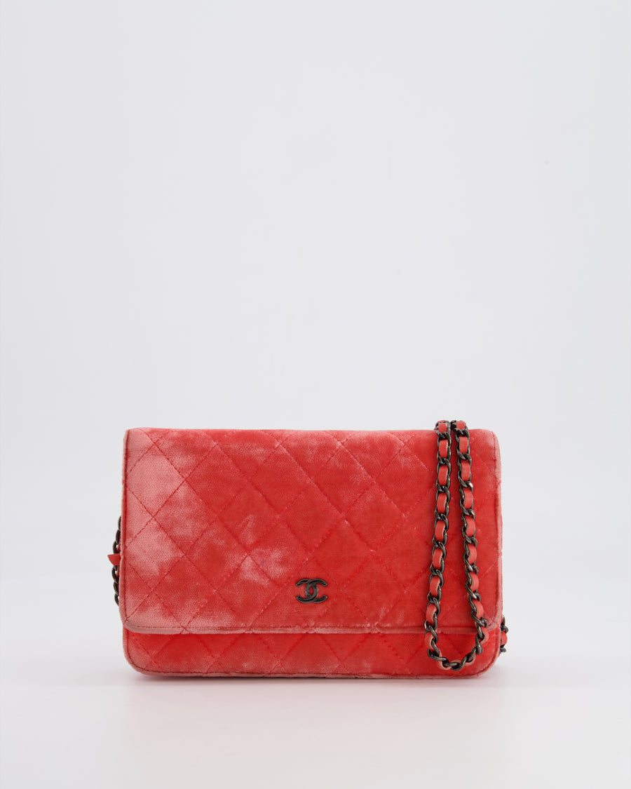 Chanel Orange Velvet Wallet on Chain Bag with Silver Hardware