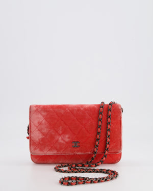 Chanel Orange Velvet Wallet on Chain Bag with Silver Hardware