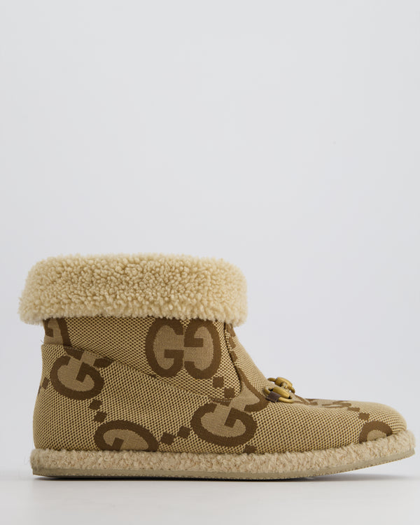 Gucci Brown Canvas Monogram Shearling Boots Size EU 40