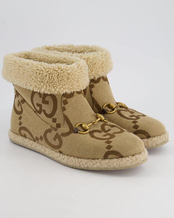 Gucci Brown Canvas Monogram Shearling Boots Size EU 40