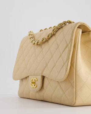 *FIRE PRICE* Chanel Beige Jumbo Classic Single Flap Bag in Caviar Leather with Gold Hardwar