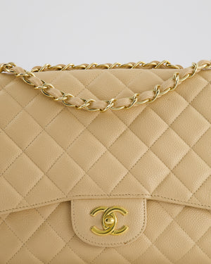 *FIRE PRICE* Chanel Beige Jumbo Classic Single Flap Bag in Caviar Leather with Gold Hardwar