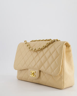 *FIRE PRICE* Chanel Beige Jumbo Classic Single Flap Bag in Caviar Leather with Gold Hardwar