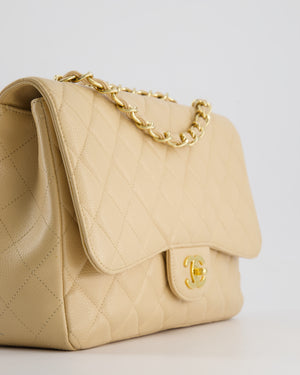 *FIRE PRICE* Chanel Beige Jumbo Classic Single Flap Bag in Caviar Leather with Gold Hardwar