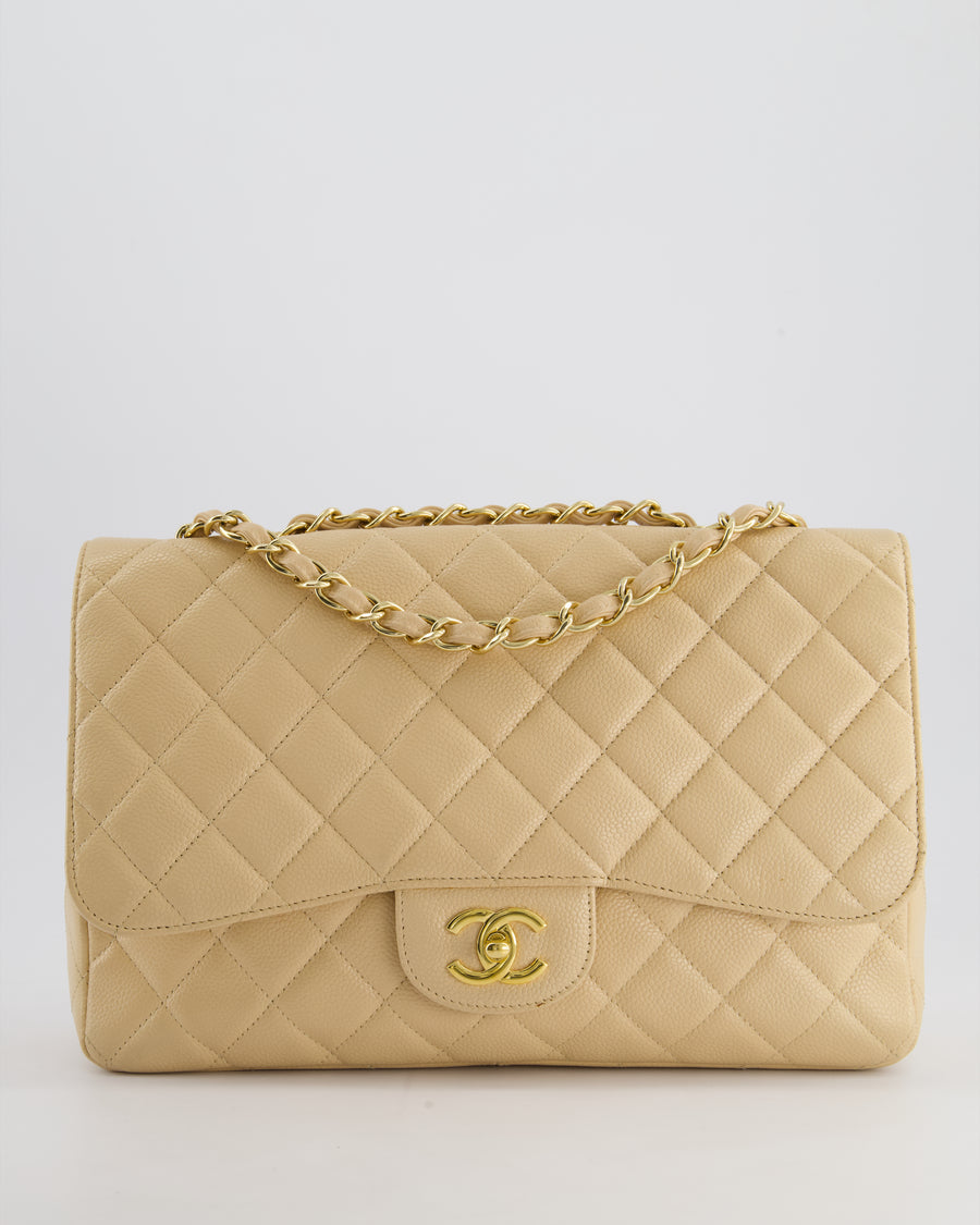 *FIRE PRICE* Chanel Beige Jumbo Classic Single Flap Bag in Caviar Leather with Gold Hardwar