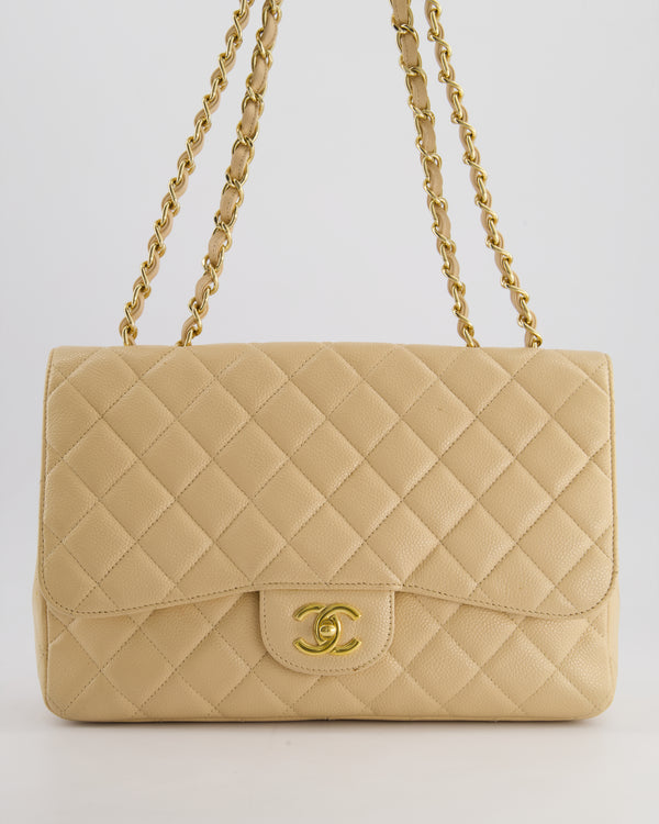 *FIRE PRICE* Chanel Beige Jumbo Classic Single Flap Bag in Caviar Leather with Gold Hardwar