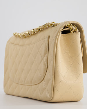 Chanel Beige Jumbo Classic Double Flap Bag in Caviar Leather with Gold Hardware