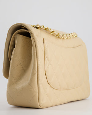 Chanel Beige Jumbo Classic Double Flap Bag in Caviar Leather with Gold Hardware