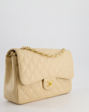 Chanel Beige Jumbo Classic Double Flap Bag in Caviar Leather with Gold Hardware