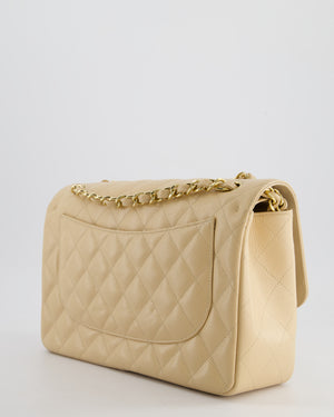 Chanel Beige Jumbo Classic Double Flap Bag in Caviar Leather with Gold Hardware