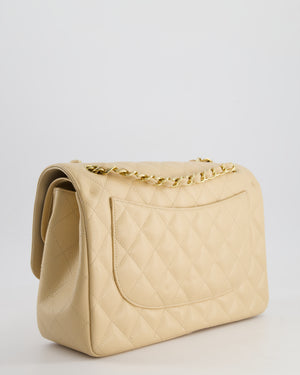 Chanel Beige Jumbo Classic Double Flap Bag in Caviar Leather with Gold Hardware