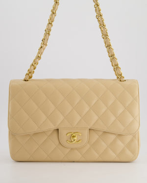 Chanel Beige Jumbo Classic Double Flap Bag in Caviar Leather with Gold Hardware