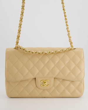 Chanel Beige Jumbo Classic Double Flap Bag in Caviar Leather with Gold Hardware