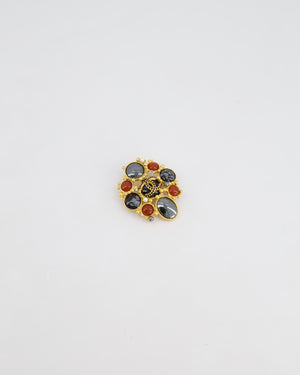 Chanel Antique Gold Brooch with Pearls and Crystal Detail