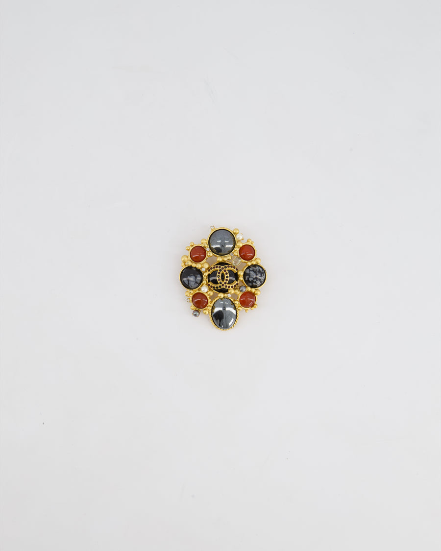 Chanel Antique Gold Brooch with Pearls and Crystal Detail