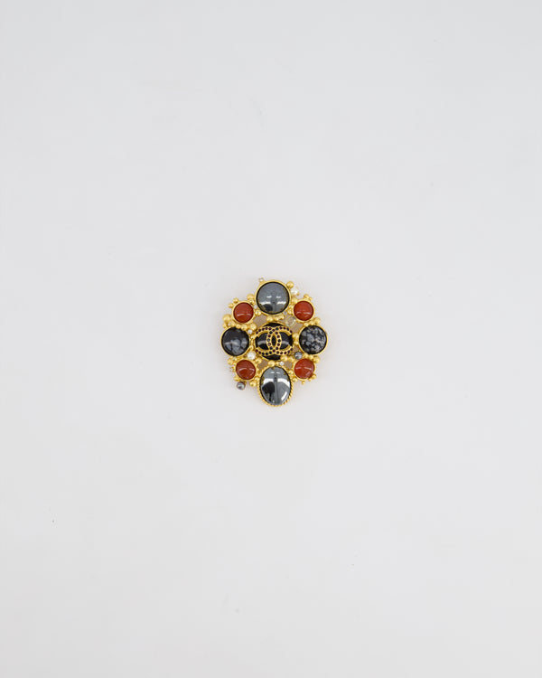 Chanel Antique Gold Brooch with Pearls and Crystal Detail