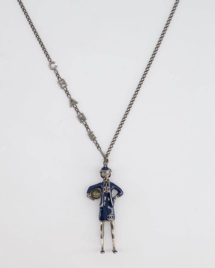 *HOT* Chanel Grey Mademoiselle Doll Charm Necklace with COCO & CHANEL Chain Details