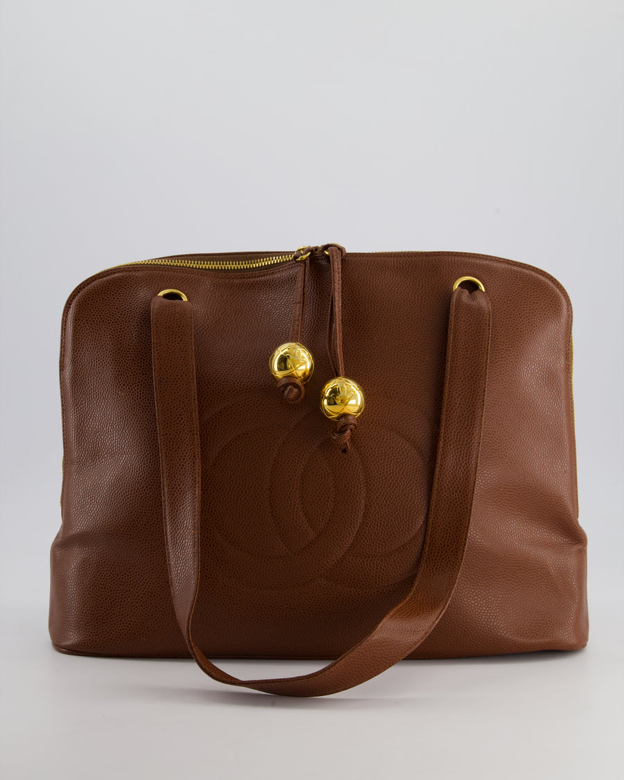 *FIRE PRICE* Chanel Brown Vintage Tote Shoulder Bag in Caviar Leather with Gold Hardware