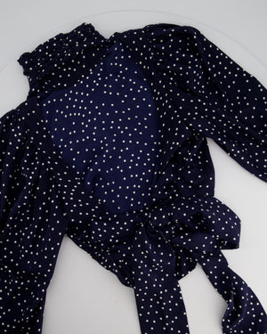 Magda Butrym Navy and White Long Sleeve Polka Dot Silk Blouse with High Neck and Back Tie Size FR 34 (UK 6)