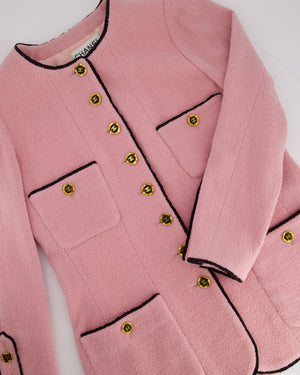 Chanel 94C Pink Tweed Jacket with Black Trim and Gold CC Logo Button Details, Size FR 42 (UK 14)