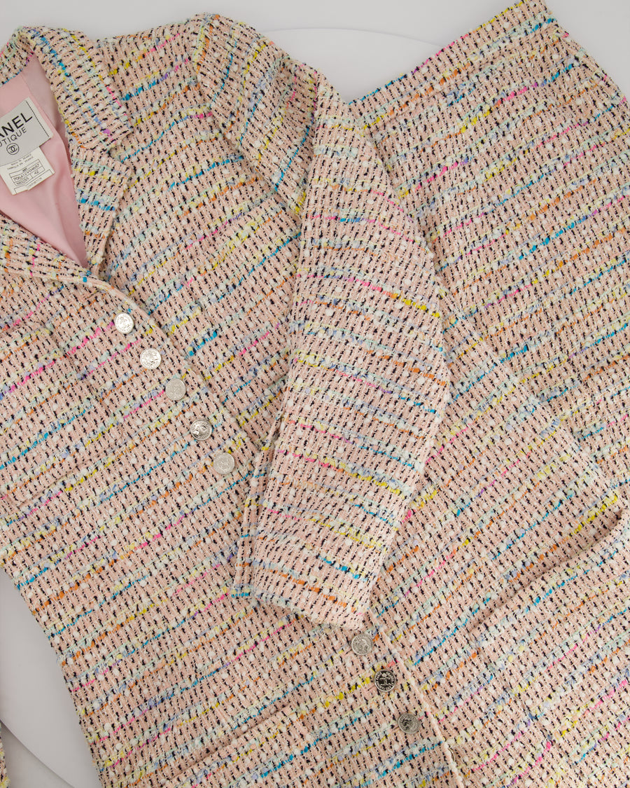 Chanel 96P Pink and Multicolour Tweed Jacket and Skirt Set Silk Two-Piece Top and Skirt Set Size FR 42 (UK 14)