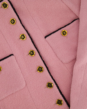 Chanel 94C Pink Tweed Jacket with Black Trim and Gold CC Logo Button Details, Size FR 42 (UK 14)