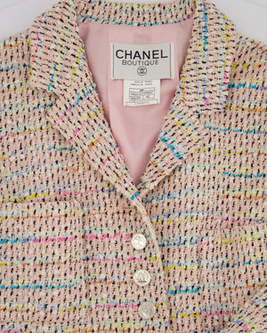 Chanel 96P Pink and Multicolour Tweed Jacket and Skirt Set Silk Two-Piece Top and Skirt Set Size FR 42 (UK 14)