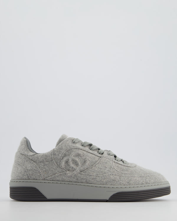 Chanel Grey Wool Lace Up Trainers with Logo Size EU 39